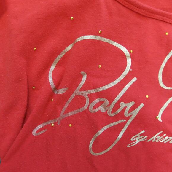 BABY PHAT Flutter Sparkle Top Size L Girls Ruffle Sleeve Gold Red Y2K Hip Hop - Picture 3 of 9